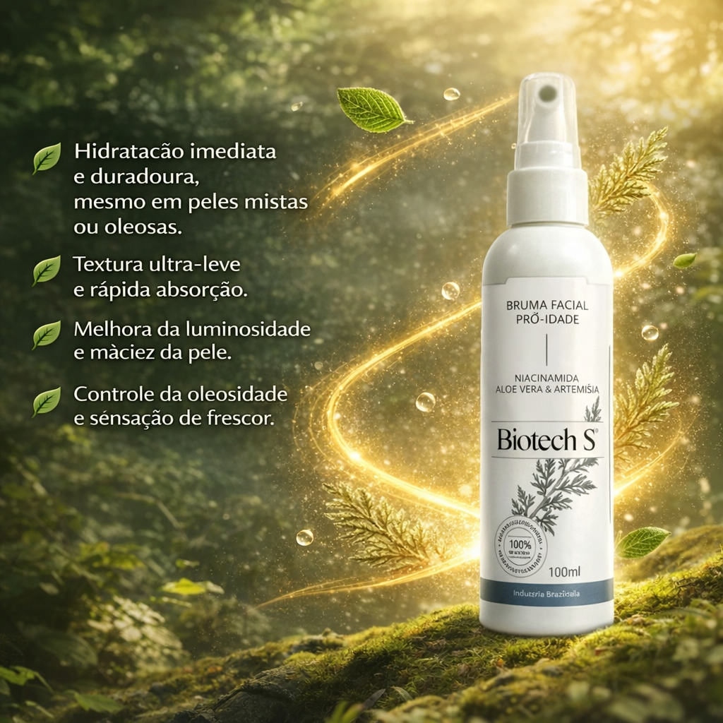 Bruma Facial Pró-Idade com Niacinamida, Aloe Vera & Artemísia – Linha Biotech S